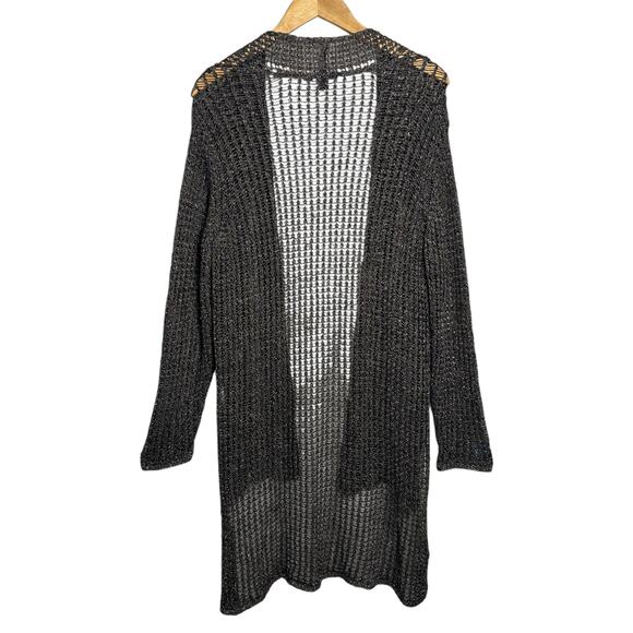 Eileen Fisher Mesh Metallic Knit Open Cardigan Hi-Lo in Black/Gold - Size XL - Picture 3 of 4